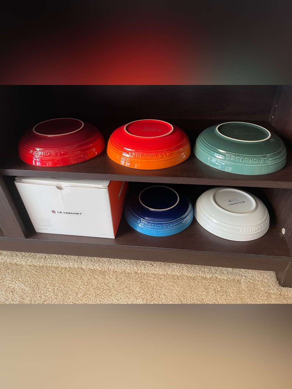 New Le Creuset Deep Round Pasta/Soup Dishes Set, White, Blue, Orange, Red, Green